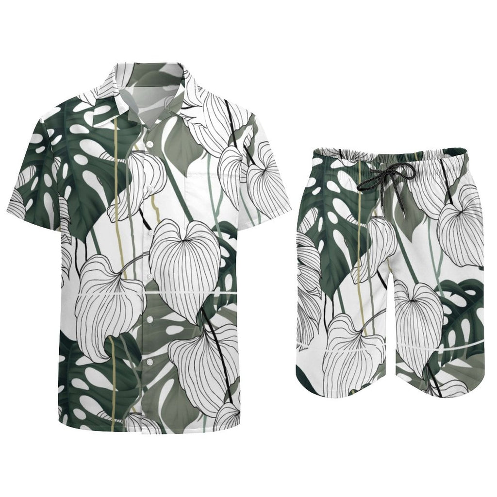 Men's Hawaiian Print Beach Two-Piece Suit 2305102353