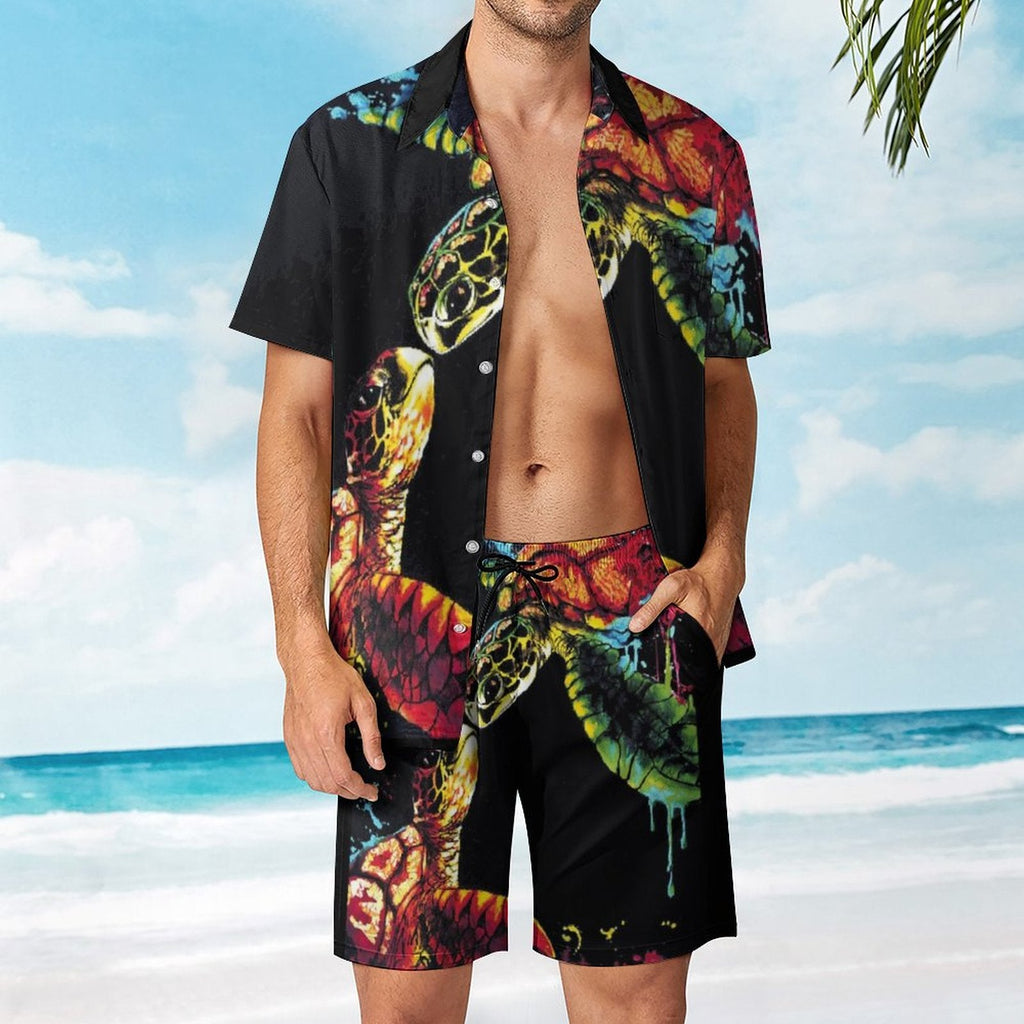 Men's Hawaiian Print Beach Two-Piece Suit 2305102306