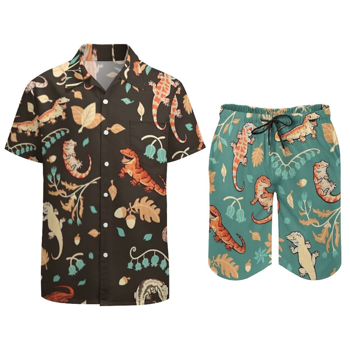 Men's Hawaiian Print Beach Two-Piece Suit 2305102350