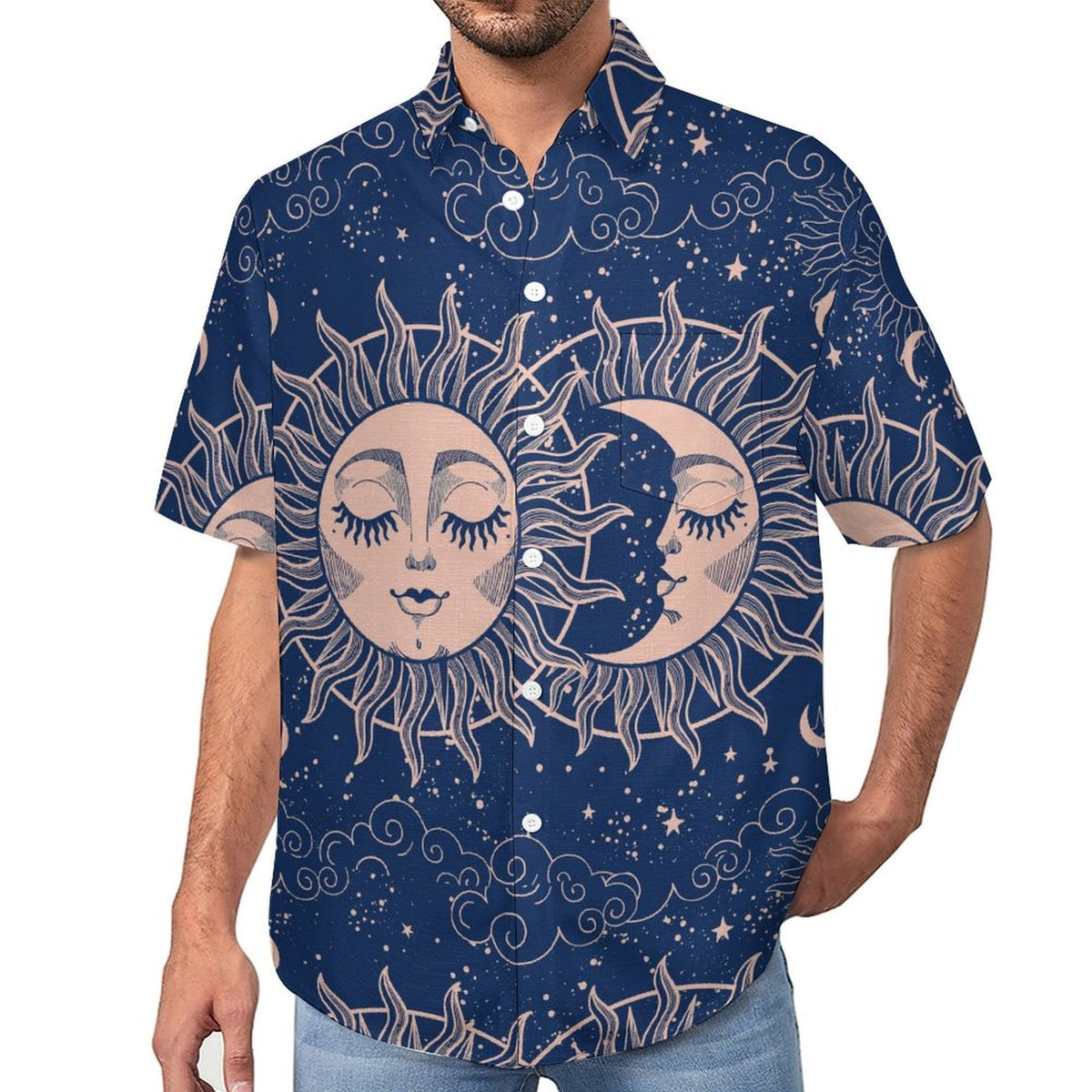 Men's Star And Moon Print Vacation Hawaiian Shirt 2306104046