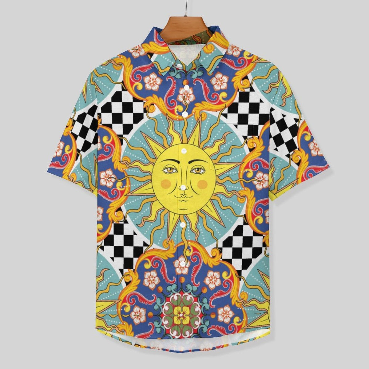 Men's Vintage Sun Print Vacation Hawaiian Shirt 2306104041