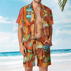 Men's Hawaiian Print Beach Two-Piece Suit 2305102310