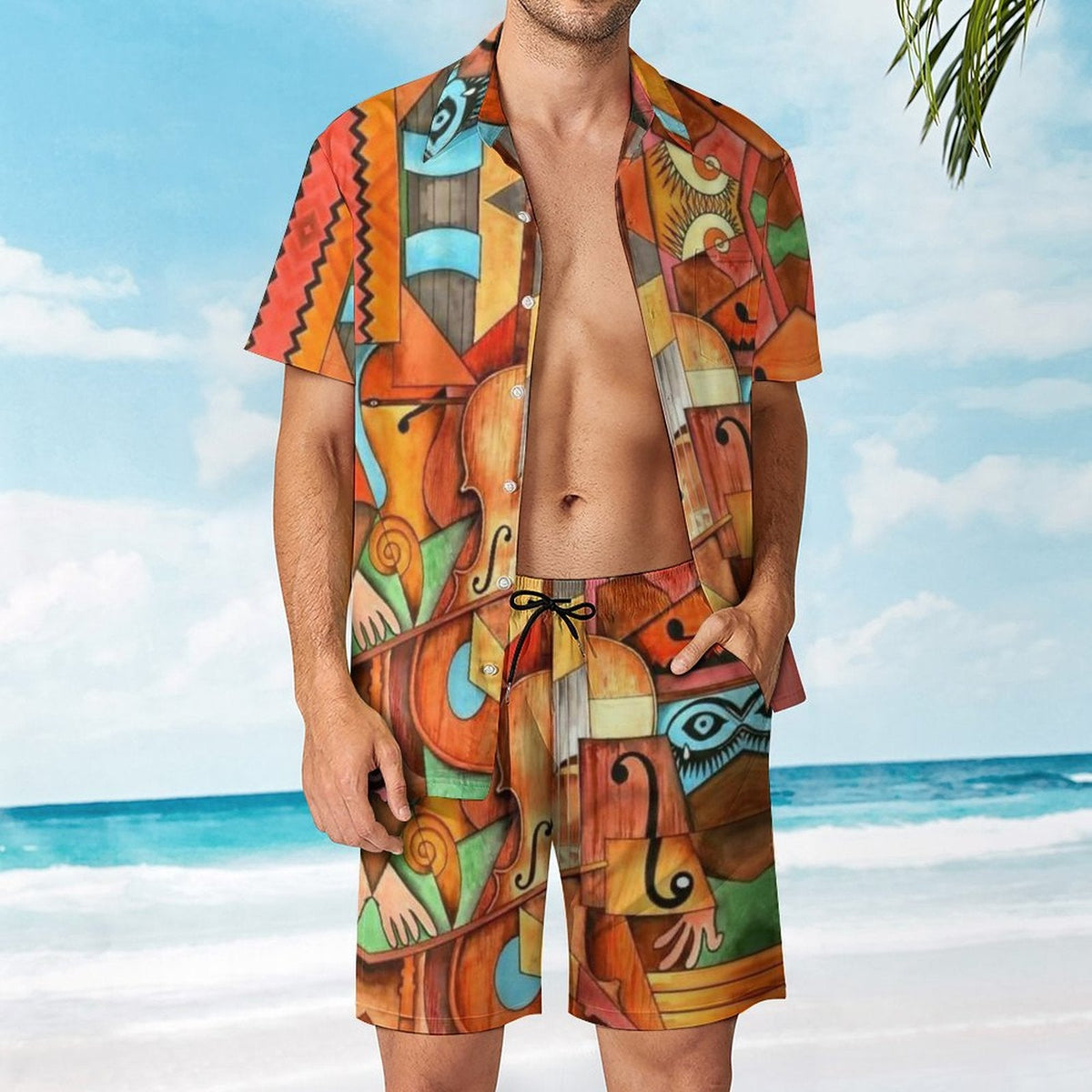 Men's Hawaiian Print Beach Two-Piece Suit 2305102310