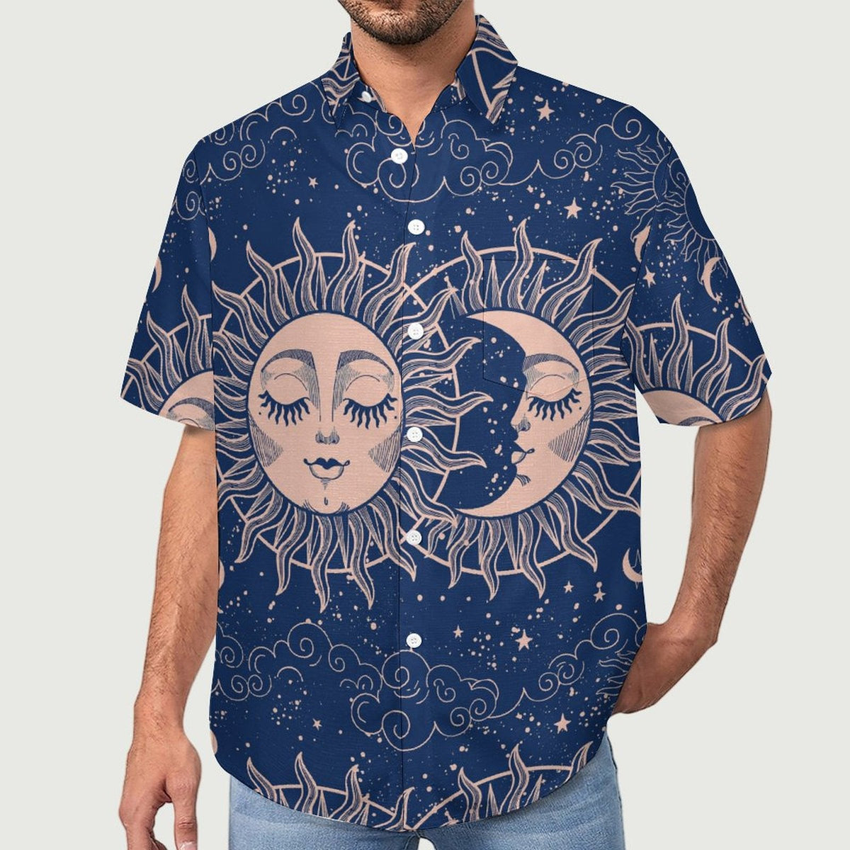 Men's Star And Moon Print Vacation Hawaiian Shirt 2306104046