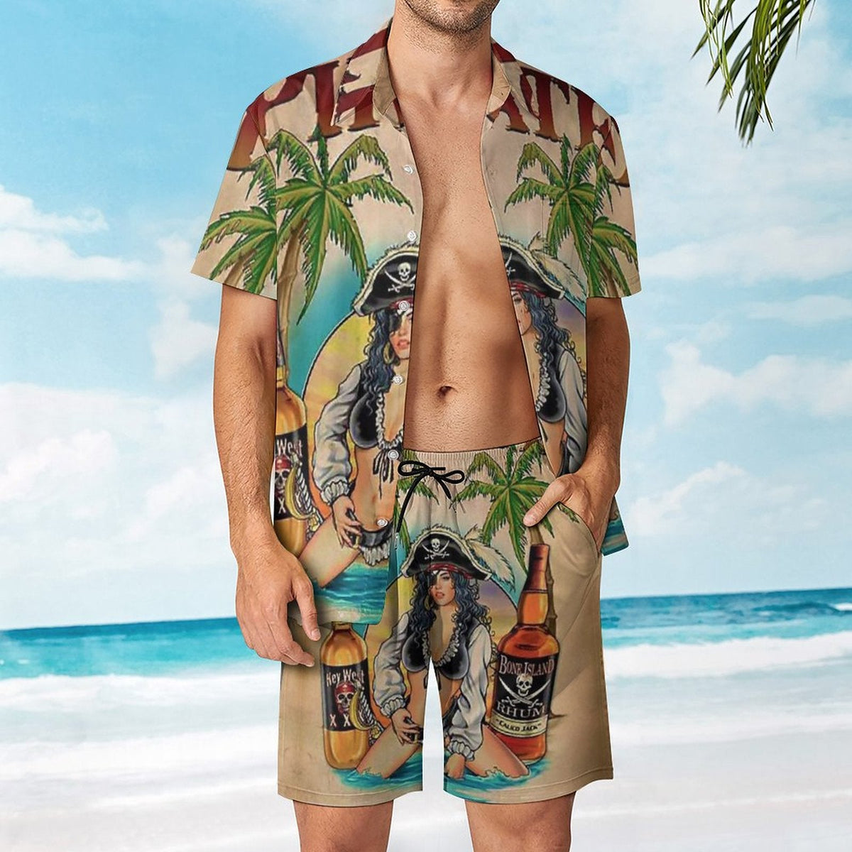 Men's Hawaiian Print Beach Two-Piece Suit 2305104104