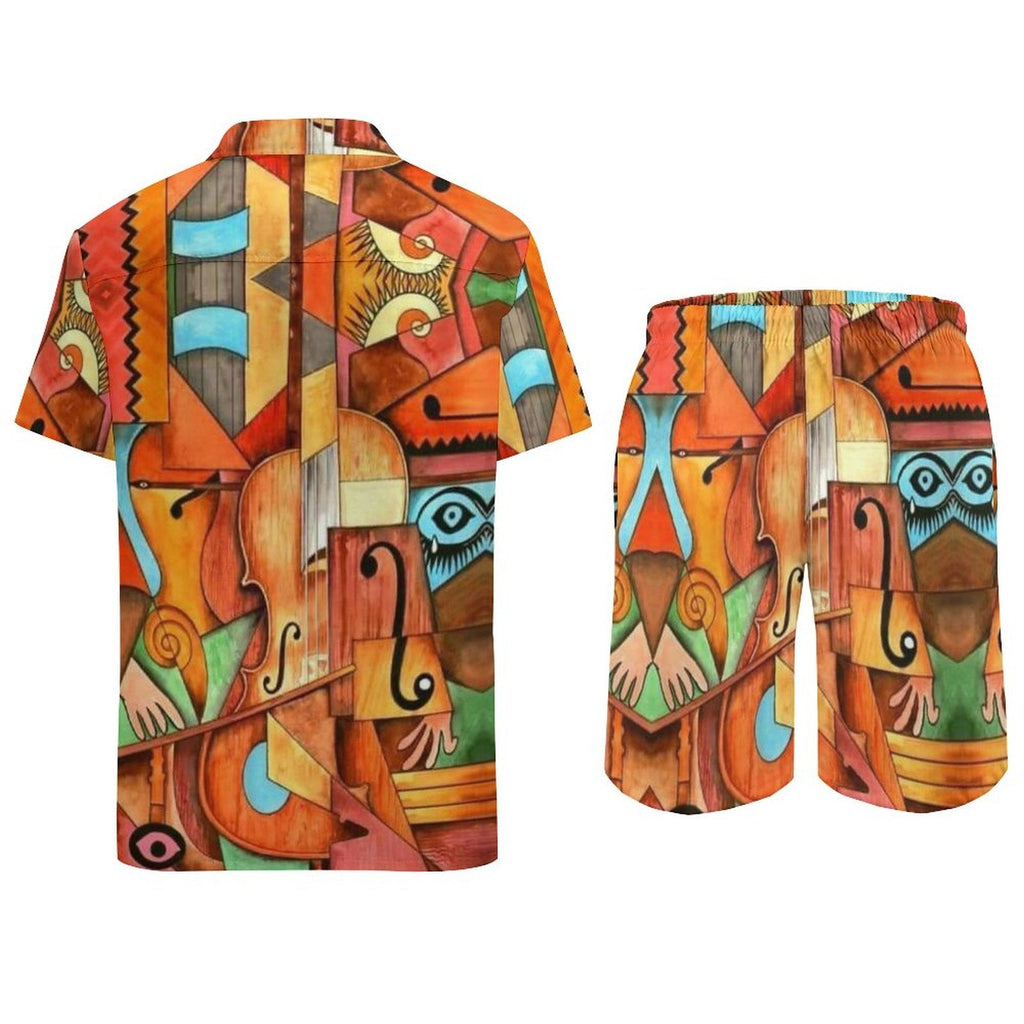 Men's Hawaiian Print Beach Two-Piece Suit 2305102310